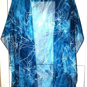 WOMENS' SHEER PONCHO ONE SIZE FITS ALL  BLENDED BLUE/TURQUOISE W/CLEAR BEADING